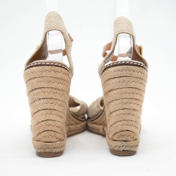 Tory Burch Gold Wash Macy Linen Espadrille Wedge Size 8 - Picture 4 of 10